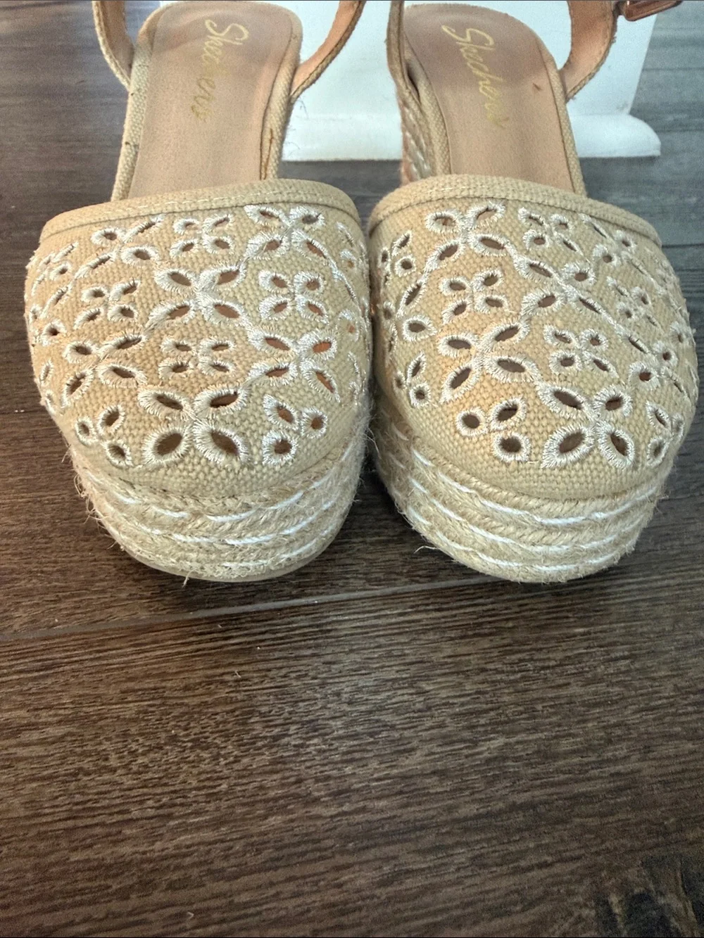 Skechers Beige Espadrille Wedge Sandals with Cutout Detail 6